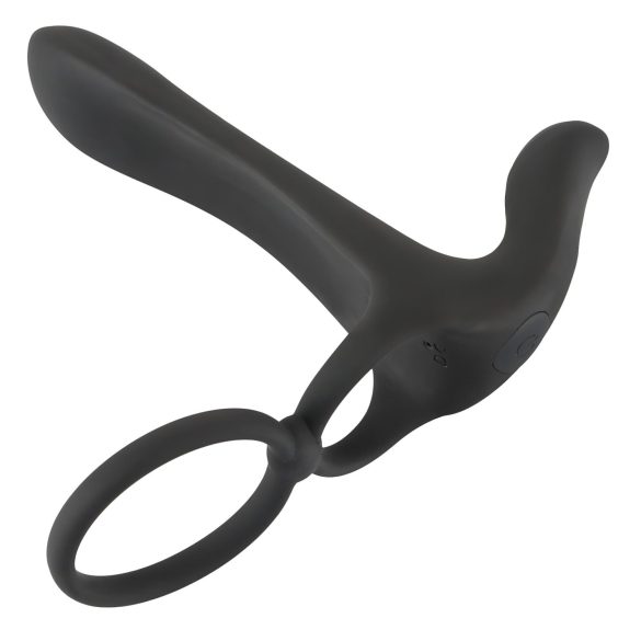 Black Velvets - vibrator cuplu 2în1 și inel pentru penis - reîncărcabil, negru