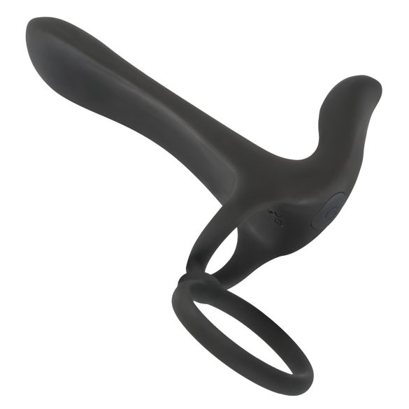 Black Velvets - vibrator cuplu 2în1 și inel pentru penis - reîncărcabil, negru