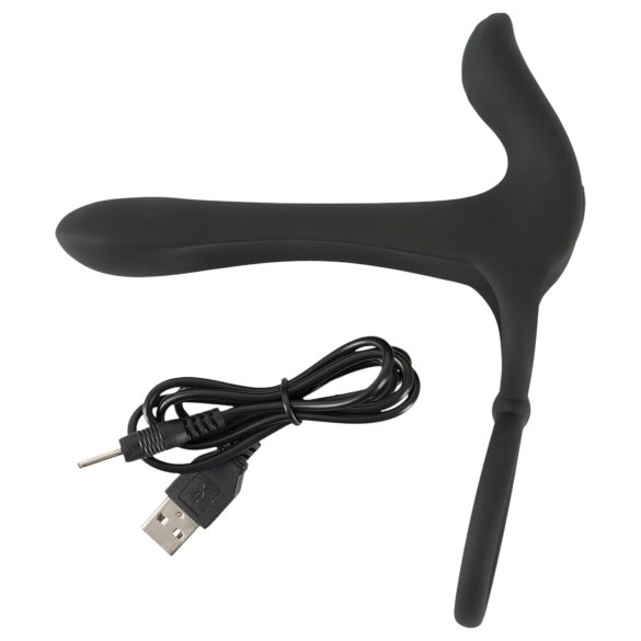 Black Velvets - vibrator cuplu 2în1 și inel pentru penis - reîncărcabil, negru