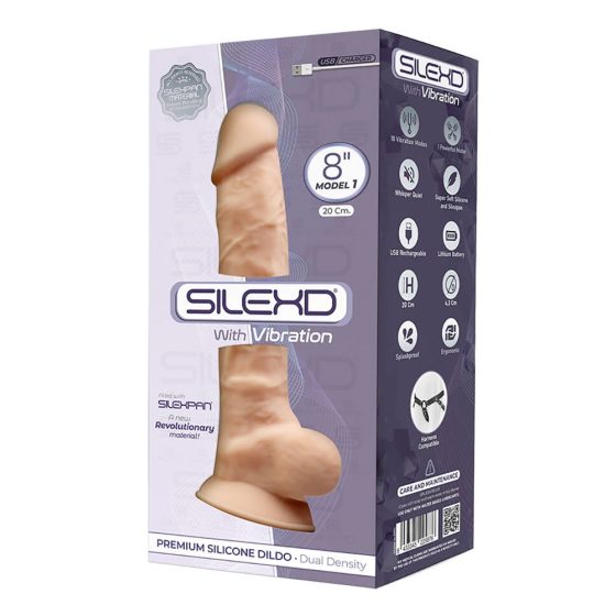 Silexd 8 - vibrator cu testicule, transformativ și cu ventuză - 20cm (natural)