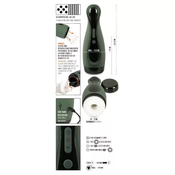 Rebel - masturbator masculin cu aspirație și vibrații - reîncărcabil