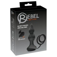   Rebel 2in1 - Vibrator anal cu inel pentru penis, alimentat cu baterie și controlat prin radio (negru)