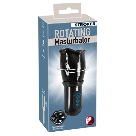 STROKER Rotating - masturbator rotativ cu baterie, gură artificială (negru)