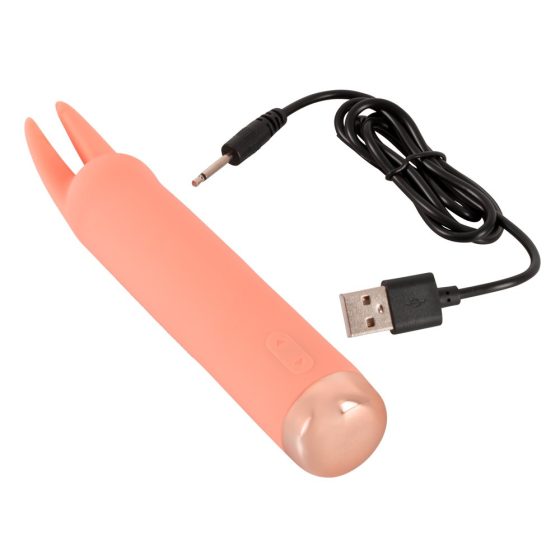 You2Toys piersic! mini bunny - vibrator clitoridian cu baterie, cu iepuraș (piersică)