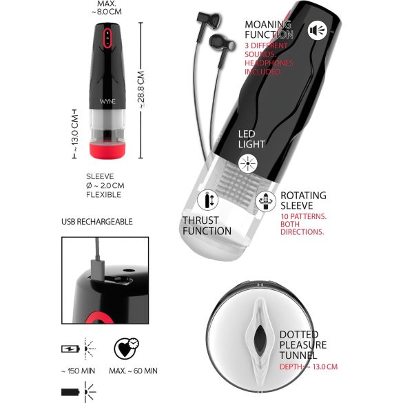 WYNE 05 - masturbator rotativ electric - negru-alb