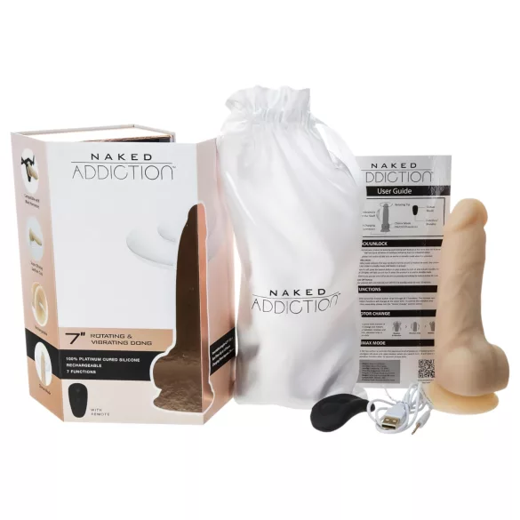 Naked Addiction Rotating 7 - vibrator cu cap rotativ (18cm) - natur