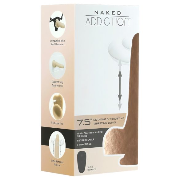 Naked Addiction - Vibrator cu mișcare de împingere 19cm - culoare naturală