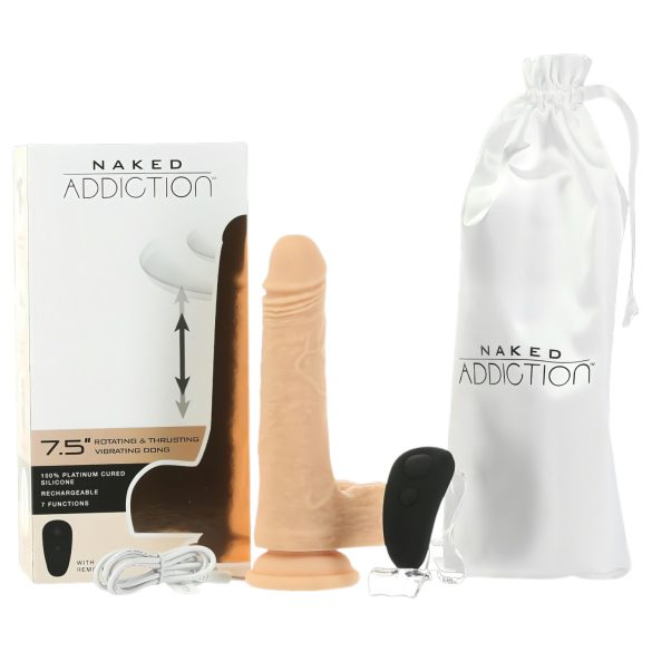 Naked Addiction - Vibrator cu mișcare de împingere 19cm - culoare naturală