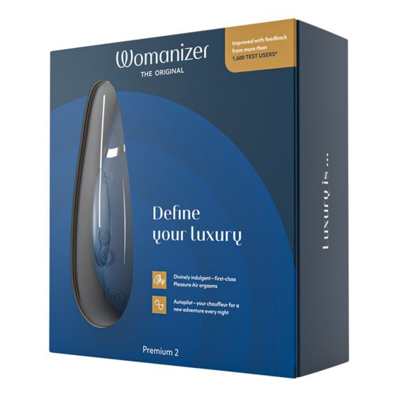 Womanizer Premium 2 - stimulator clitoridian cu baterie, cu tehnologie de unde de aer (albastru)