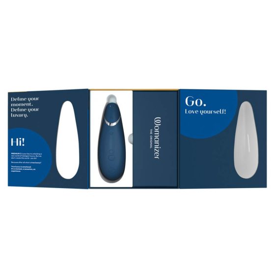 Womanizer Premium 2 - stimulator clitoridian cu baterie, cu tehnologie de unde de aer (albastru)