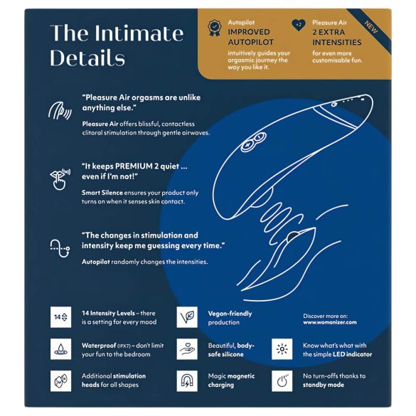 Womanizer Premium 2 - stimulator clitoridian cu unde de aer - albastru