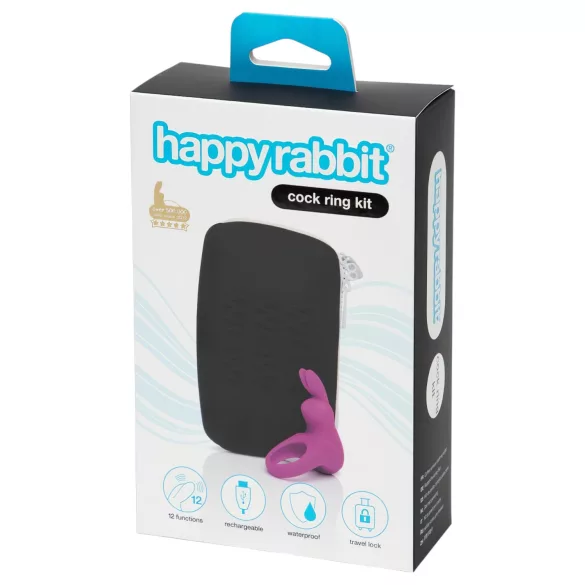 Happyrabbit - inel vibrator penis cu suport depozitare - silicon mov