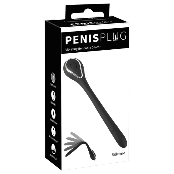 Dilator de penis cu dop - dilatator cu vibrații, cu acumulator (1 cm, negru)
