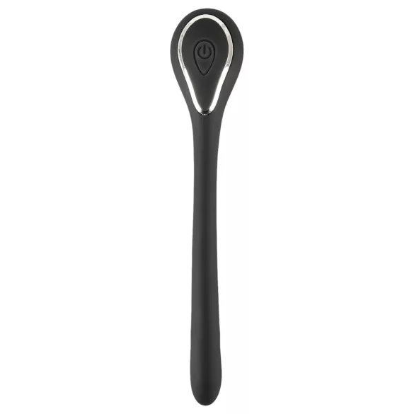 Dilator de penis cu dop - dilatator cu vibrații, cu acumulator (1 cm, negru)