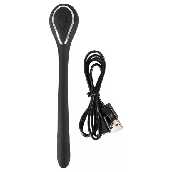 Dilator de penis cu dop - dilatator cu vibrații, cu acumulator (1 cm, negru)