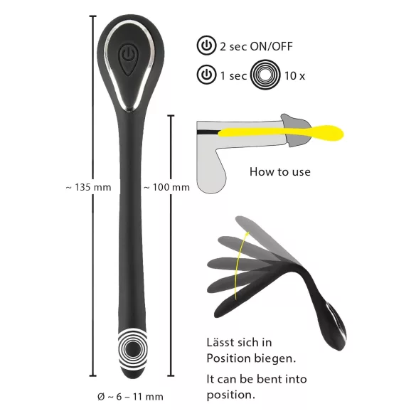 Dilator de penis cu dop - dilatator cu vibrații, cu acumulator (1 cm, negru)