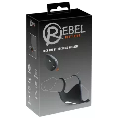   Rebel - inel penian cu vibrații și stimulator testicular - negru, reîncărcabil