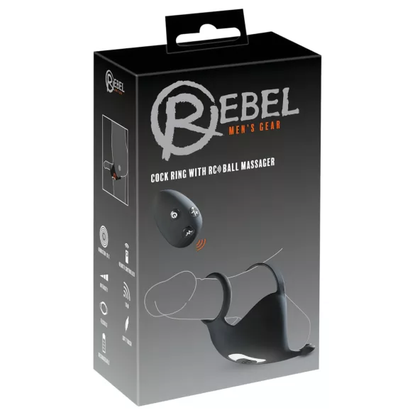 Rebel - inel penian cu vibrații și stimulator testicular - negru, reîncărcabil