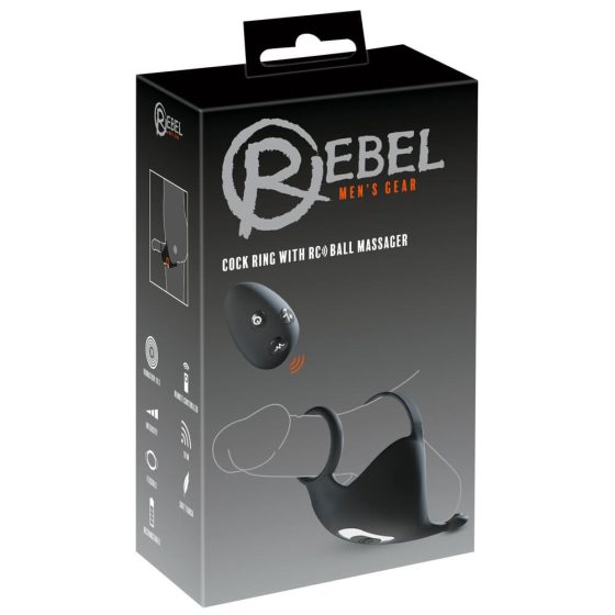 Rebel - Inel pentru penis cu masaj pentru testicule, cu baterie (negru)