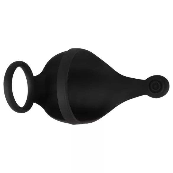 Rebel - inel penian cu vibrații și stimulator testicular - negru, reîncărcabil