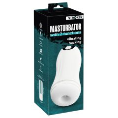   STROKER - masturbator cu acțiune de supt și vibrație alimentat cu baterie (alb)
