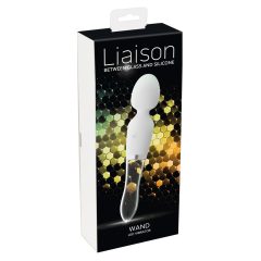   Bagheta Liaison - vibrator cu LED, silicon și sticlă, reîncărcabil (transparent-alb)