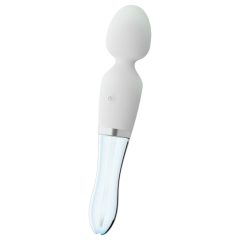   Bagheta Liaison - vibrator cu LED, silicon și sticlă, reîncărcabil (transparent-alb)