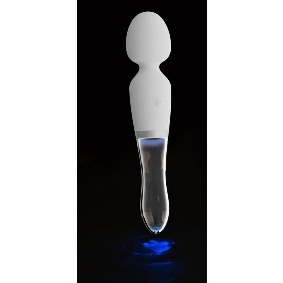 Bagheta Liaison - vibrator cu LED, silicon și sticlă, reîncărcabil (transparent-alb)