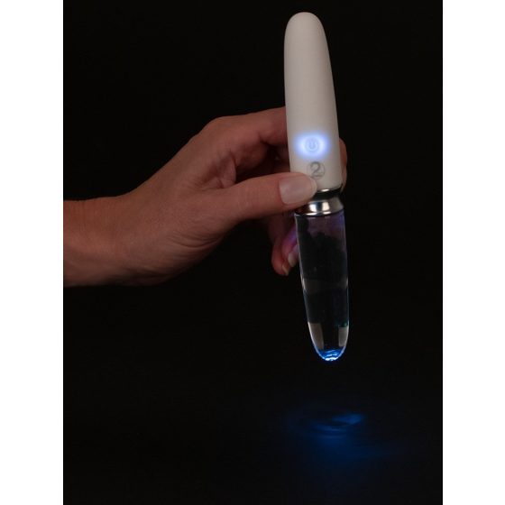 You2Toys Liaison - vibrator din silicon și sticlă, cu LED și baterie (transparent-alb)