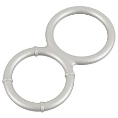   You2Toys - inel dublu de silicon pentru penis și testicule cu efect de metal (argintiu)