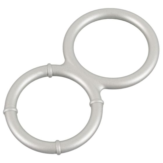 You2Toys - inel dublu de silicon pentru penis și testicule cu efect de metal (argintiu)