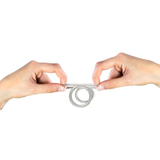 You2Toys - inel triplu de silicon cu efect de metal pentru penis și testicule (argintiu)