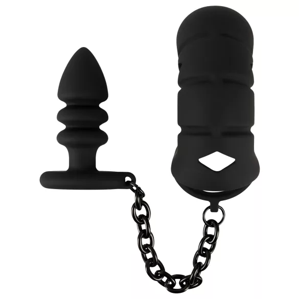 Black Velvets - cușcă peniană din silicon cu dop anal (negru)