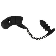  Black Velvet - cușcă de silicon pentru penis cu dildo anal (negru)