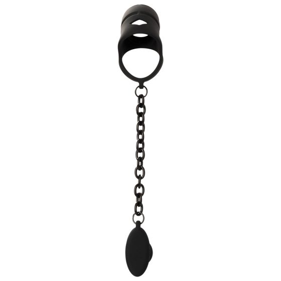 Black Velvet - cușcă de silicon pentru penis cu dildo anal (negru)