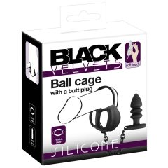   Black Velvet - cușcă de silicon pentru testicule cu dildo anal (negru)
