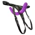 SMILE - dildo dublu cu ham pentru cupluri - silicon - mov-negru