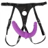 SMILE - dildo dublu cu ham pentru cupluri - silicon - mov-negru