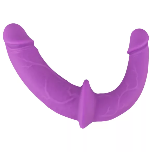 SMILE - dildo dublu cu ham pentru cupluri - silicon - mov-negru