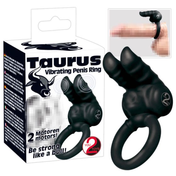 You2Toys - Taurus - inel pentru penis cu dublu motor, vibrator (negru)