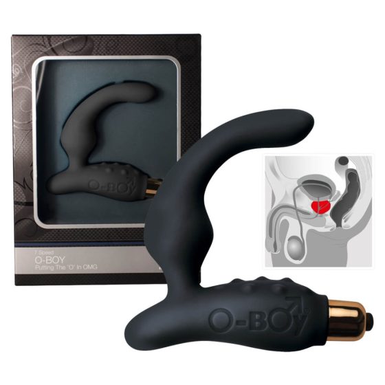 Vibrator de prostată îngust din silicon O-Boy - negru (7 ritmuri)