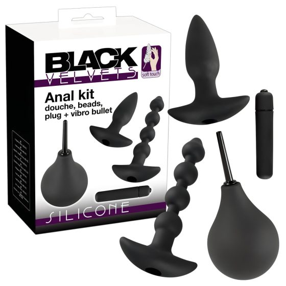 Set anal din catifea neagră (4 piese)