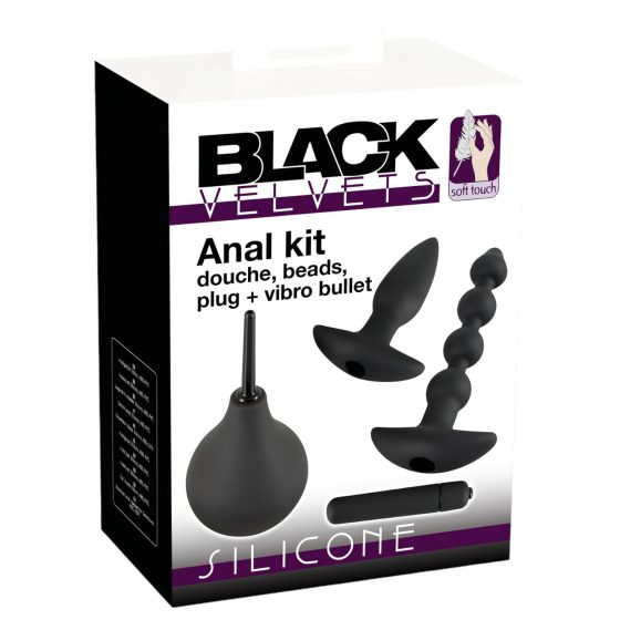 Set anal din catifea neagră (4 piese)
