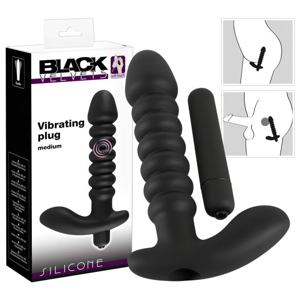 Vibrator negru cu pliuri Black Velvet - mărime medie