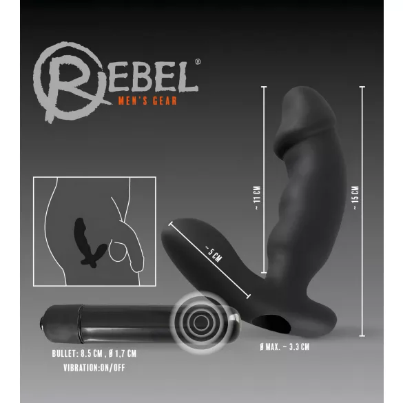 Rebel - vibrator pentru prostată cu penis (negru)
