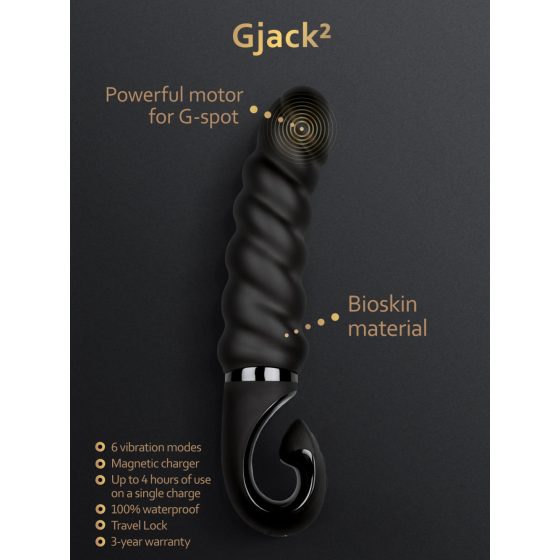 Gvibe G-jack 2 - vibrator din silicon, rezistent la apă, cu acumulator (negru)