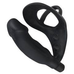   Black Velvet - vibrator anal cu inel pentru penis si testicule (negru)