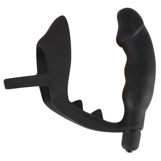 Black Velvet - vibrator anal cu inel pentru penis si testicule (negru)