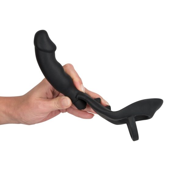 Black Velvet - vibrator anal cu inel pentru penis si testicule (negru)
