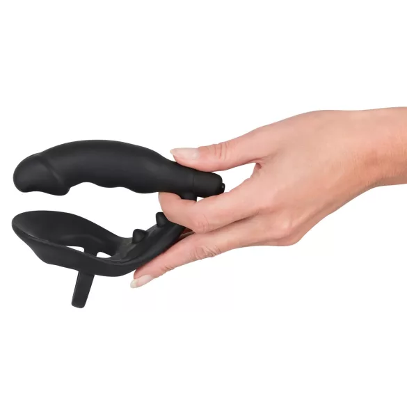 Black Velvets - vibrator anal cu inel penian și testicular - silicon negru